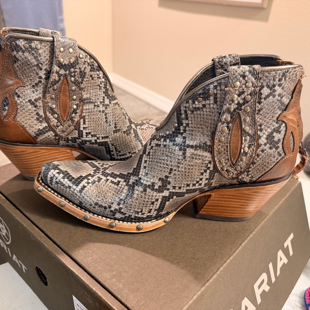 Ariat Women's Snakeskin and Brown Ankle Booties